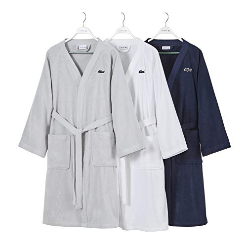 Lacoste Classic Pique Cotton Terry Bath Robe Unisex One Size Micro Chip Variation