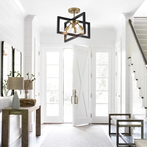 Black and Gold Semi-Flush Mount Ceiling Light - Modern Industrial Fixture with 4 Candles