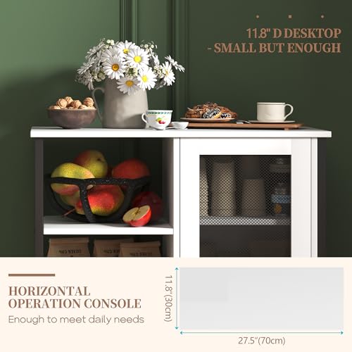 Pure White Coffee Bar Cabinet with Adjustable Shelves - 27.5" W