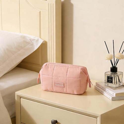 Travel Makeup Bag for Women Wide-Open Large Capacity Cosmetic Bag, Toiletry Pouch with Brush Storage, Travel Essentials Accessories(Pink)