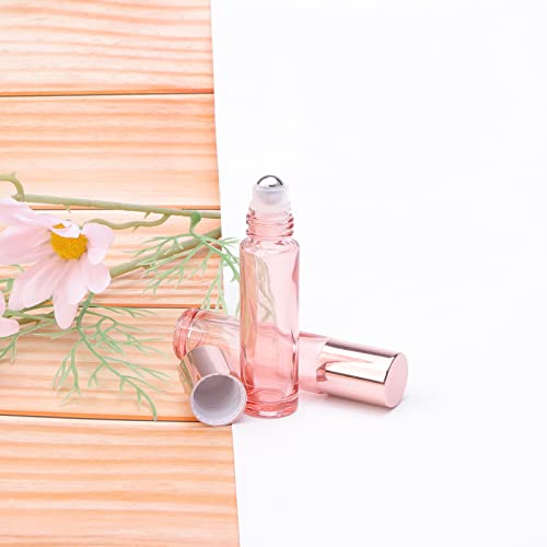 45Pcs 10ml Essential Oil Roller Bottles, Thick Glass Roll on Vials Massage Containers with Stainless Steel Roller Ball for Perfumes Aromatherapy Lip Balms, Rose Gold