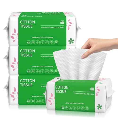 Disposable Face Towels 100 Count Pack of 4 - Biodegradable & Ultra Soft Facial Wipes for Sensitive Skin