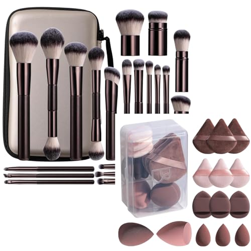 BS-MALL Professional Makeup Brush Set With Portable Case Triangle Puff 14 Pcs for Liquid, Cream, and Powder