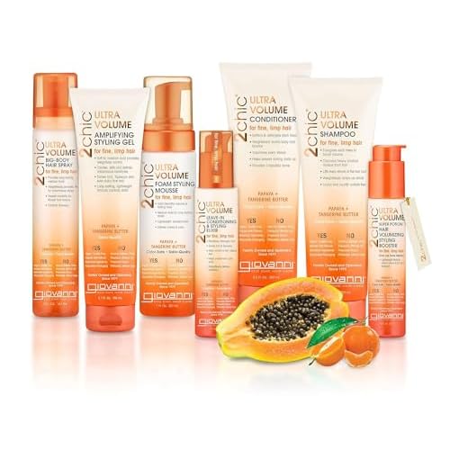 GIOVANNI 2chic Ultra-Volume Super Potion Hair Volumizing Styling Booster - Volumizing Formula with Papaya & Tangerine Butter, Weightless Control for Thin Hair, No Parabens, Color Safe - 1.8 oz