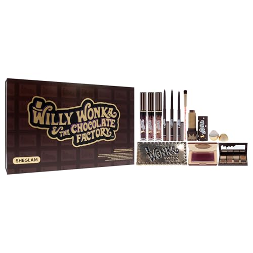 Sheglam Willy Wonka The Chocolate Factory Full Collection Set for Women - 12 Pc Gift Set with Golden Egg Solid Perfume, Eyeshadow Palette, Lip Balm, Blush, Lip Gloss, Lip Liner, Brush & Golden Ticket