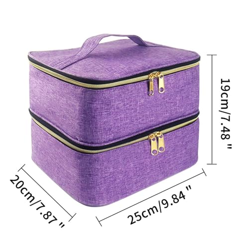 Meichoon Essentials Nail Polish Carrying Organizer 2 Layers Storage Holder Case with Adjustable Bottle Compartment 30 Bottles of Gel lamp and Manicure Tools Large Makeup Bag Travel Purple