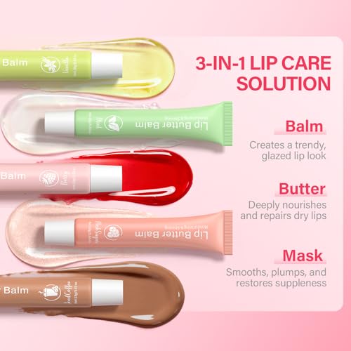 Glossy Lip Balm & Lip Gloss Set? Hydrating Lip Butter Balms For Smooth, Soft Lips ? Nourishing, Long-Lasting Moisture ? Vanilla, Coffee, Mint, Berry & Pink Sugar,Women's Day Gifts For Women