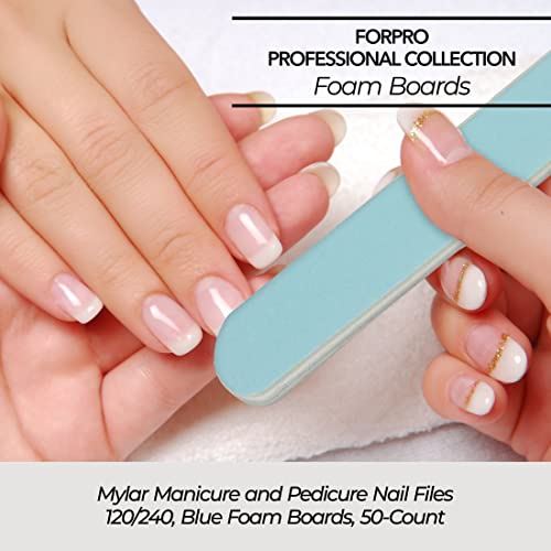 ForPro Professional Collection Blue Foam Board, 120/240 Grit, Mylar Manicure and Pedicure Nail File, 7¡± l x .75¡± w, 50 Count