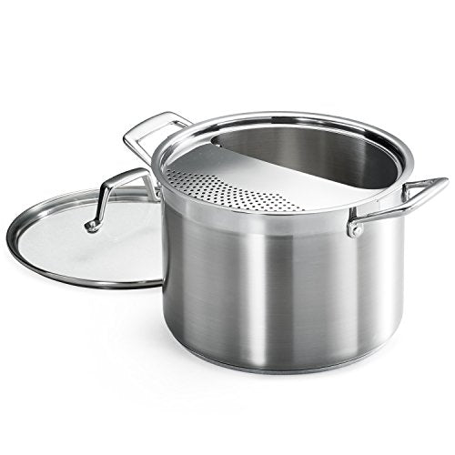 8 Quart Stainless Steel Pasta Pot with Lock & Drain Strainer