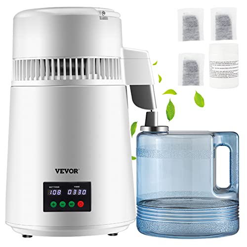 Water Distiller 1.1 Gal - White, 750W Countertop Purification Machine with Timer