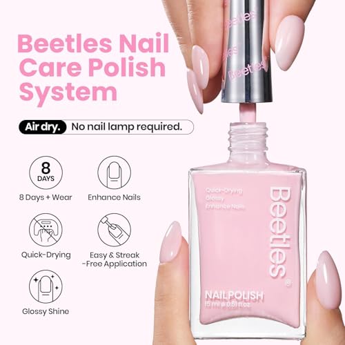 Beetles Light Pink Nail Polish - Cloudy Rose, Pastel Baby Pink Nail Polish Quick Dry, Long-Lasting Pastle Nails, Valentine Fingernail Art Effect Gift for Her - 0.51Fl Oz/15ML