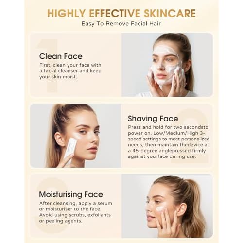 Littlelucky Sonic Dermaplaning Tool for Face,Rechargeable Dermaplane Razor for Women with LED Light,3 Speed Levels,for Facial Hair & Peach Fuzz Remover,Exfoliation,with 5 Skin-Friendly Refill Blades