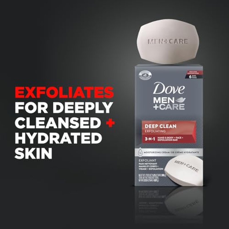 DOVE MEN + CARE Deep Clean Body and Face Bar (Pack of 8) + (Pack of 6) More Moisturizing Than Bar Soap
