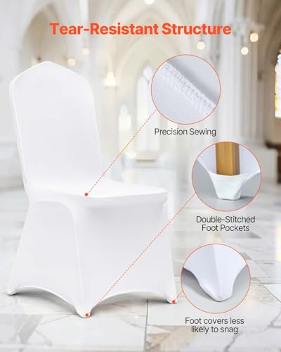 White Stretch Chair Covers 50 Pcs for Wedding & Banquet Dining Chairs - Elastic Slipcovers