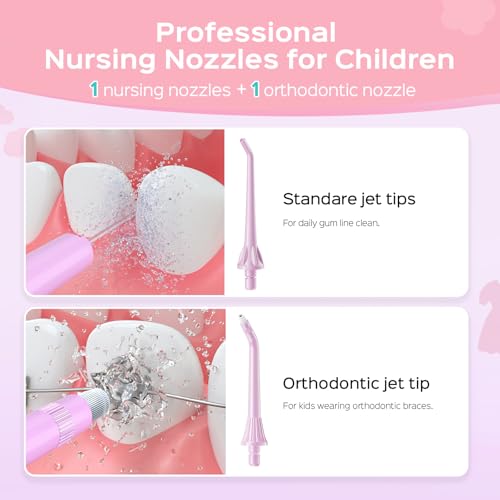 Kids Water Flosser for Oral Care - Safe Gentle 6+ Pink Purple Variation