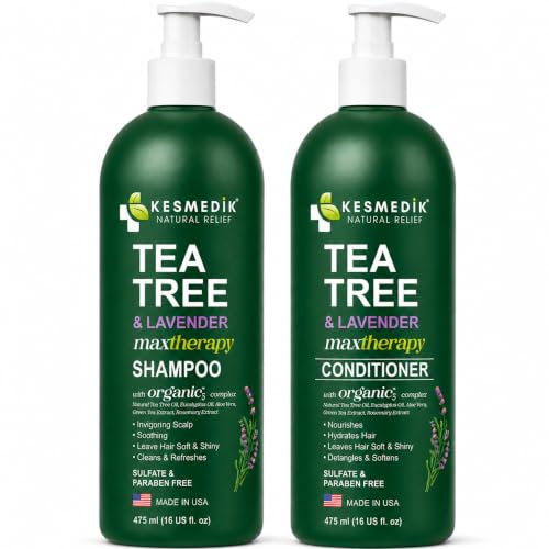 Kesmedik Tea Tree Lavender Eucalyptus Sulfate-Free Shampoo & Conditioner Set for Oily & Dry Scalp