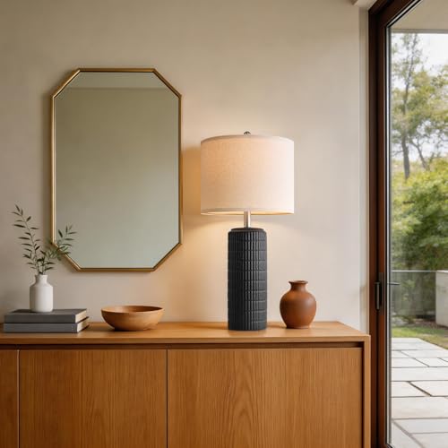 27.5'' Tall Matte Black Farmhouse Ceramic Table Lamps Set of 2 - Modern Nightstand Lighting