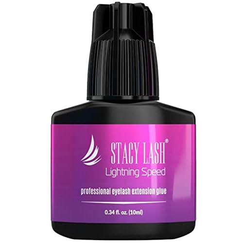 Lightning Speed Eyelash Extension Glue 10ml & Extra Bonder 15ml - Stacy Lash/Black Adhesive 0.3Sec Drying Time/Retention ? 6-8 Weeks/Super Sealer/Reduces Glue Fumes/Professional Supplies
