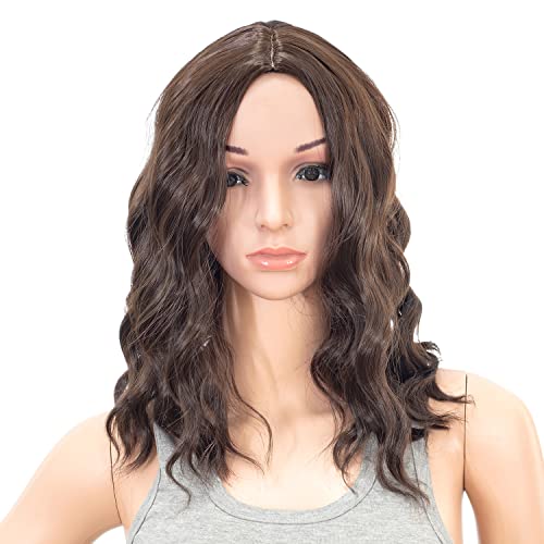 SWACC 15 Inch Short Curly Wavy Synthetic Wig for Women - Dark Brown