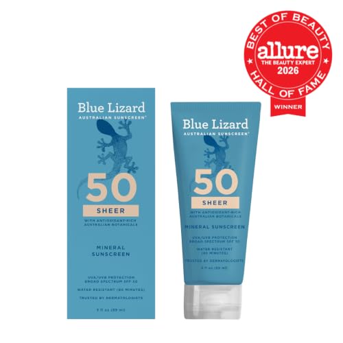Blue Lizard Australian Mineral Sunscreen Lotion SPF 50 - 3 oz Water-Resistant, Sensitive Skin