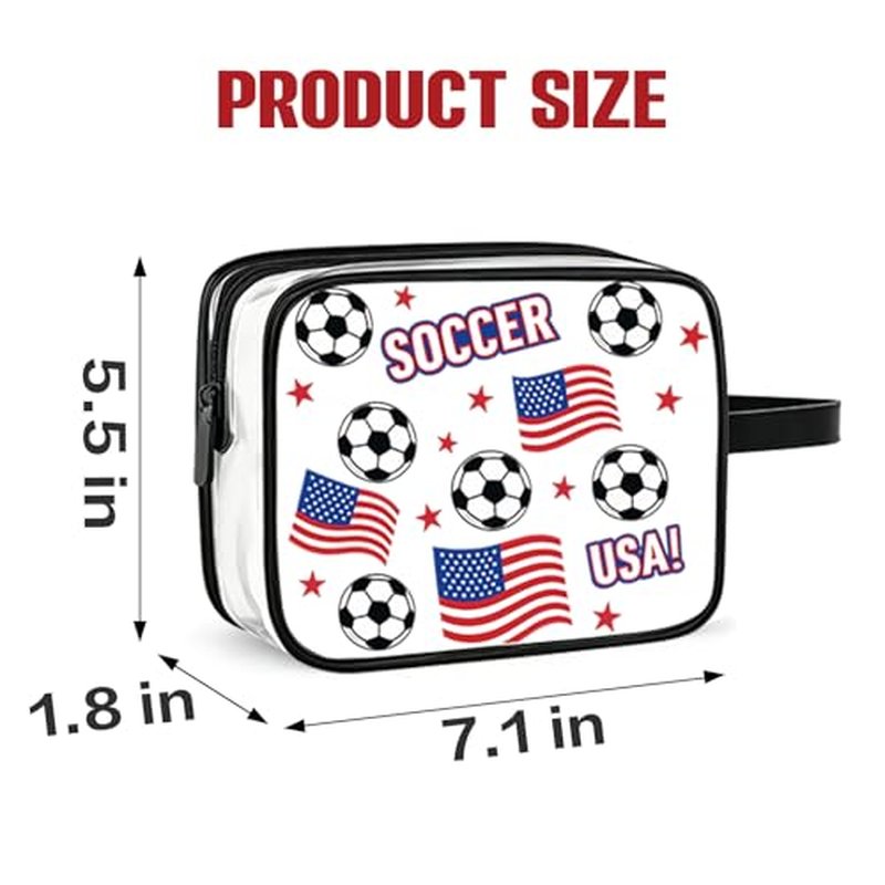 12 Pcs Soccer Goodie Bags, Clear PVC Snack and Soccer Makeup Bags with Printed USA Flag, Waterproof Zipper Pouches, Ideal for Game Day, Team Gifts & Party Favors