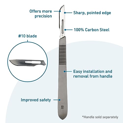 BodyMed Dermaplaning Blades #10 in Carbon Steel, 100 PCS - Disposable, Individually wrapped, Sterile Scalpel Blades for Estheticians, Facial Exfoliation, Hair Removal, Skin Care, Surgical & Podiatry