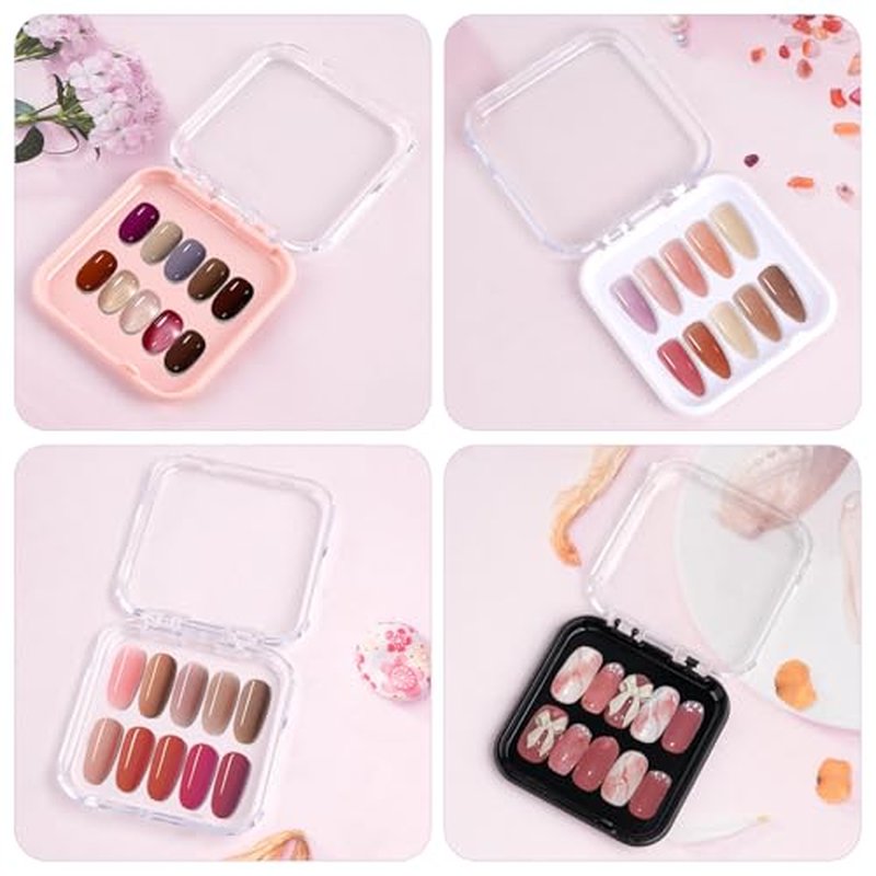 48 Sets Press On Nail Storage Box, Artificial Nail Display Case Acrylic Nail Boxes Press On Nail Packaging Box, Adhesive Double Sided Tape Nail Box for Nail Salon£¨4 Colors£©