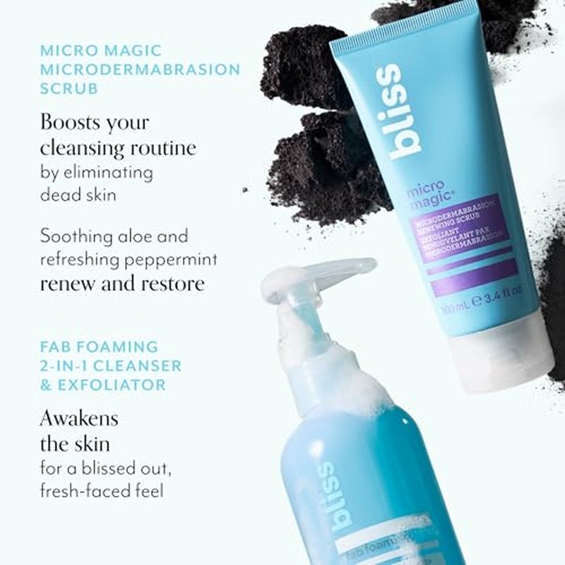 Bliss Micro Magic Microdermabrasion Scrub & Fab Foaming 2-in-1 Cleanser | Exfoliating Face Scrub + Gentle Cleanser Duo for Smooth, Glowing Skin | Pore Refining & Deep Cleansing Skincare Set