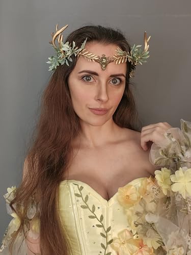 Woodland Antler Crown Fairy Headpiece for Women Renaissance Cosplay Halloween