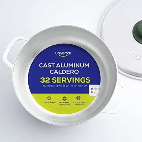 Universal 11.6 QT Cast Aluminum Caldero Pot with Lid - Large Batch Rice & Stew Cooker