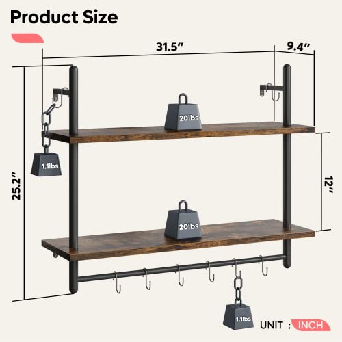 Wall Shelf with Towel Bar - Rustic Brown 31.5 Inch Industrial Pipe Shelf