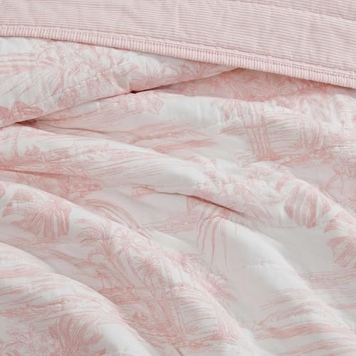 Queen Lightweight Cotton Quilt Set - Tropical Inspired Bedding with Shams