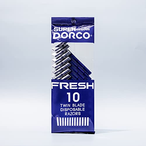 Dorco Fresh Twin Blade Disposable Razors for Men (60 Counts), Smooth & Comfortable Shave, Shaving Razors for Men, Non-Slip Handle, Ideal for Sensitive Skin & Travel
