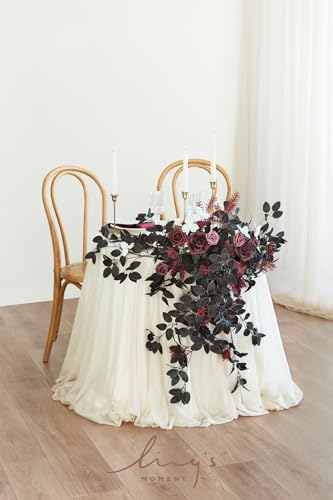 Ling's Moment 2-Pack Black Floral Wedding Arch Garlands - Handmade Silk Flowers