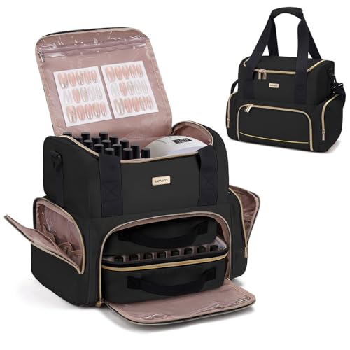 BAFAMYE Large Black Nail Polish Organizer & Lamp Case with Detachable Bags