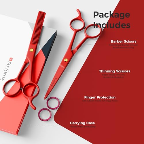 Professional Hair Scissors Set 6.5 Inch with Thinning Shears - Red - Salon Quality
