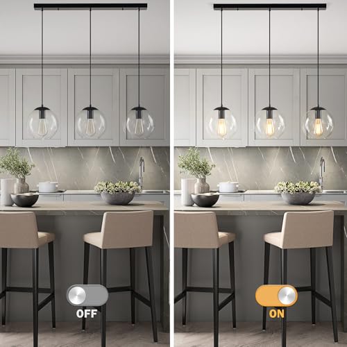 Black Globe Pendant Light Fixture 3-Light Modern Chandelier 27.6 Inch