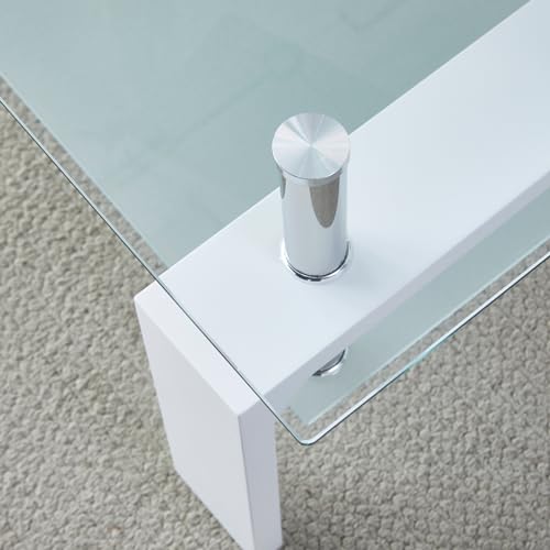 Kebynti White Rectangular Glass Coffee Table - Modern Living Room Furniture