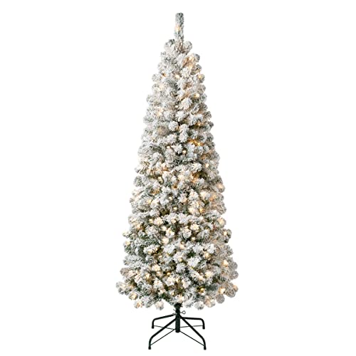 6ft Pre-Lit Flocked Artificial Christmas Tree - Slim Acacia Holiday Decor - Variation of THIS listing: 5ft 11in