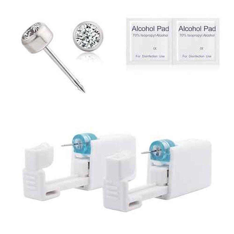 limerencia Ear Piercing Kit Titanium G23, Disposable Ear Piercing Gun Kit with F136 Medical Grade Titanium 4mm Cubic Zirconia Stud, At Home Self Ear Piercer Kit with Alcohol Pads