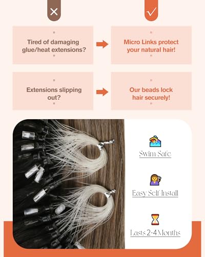 Micro Link Hair Extensions 14 Inch Human Hair No Heat Bead Weft Natural Remy