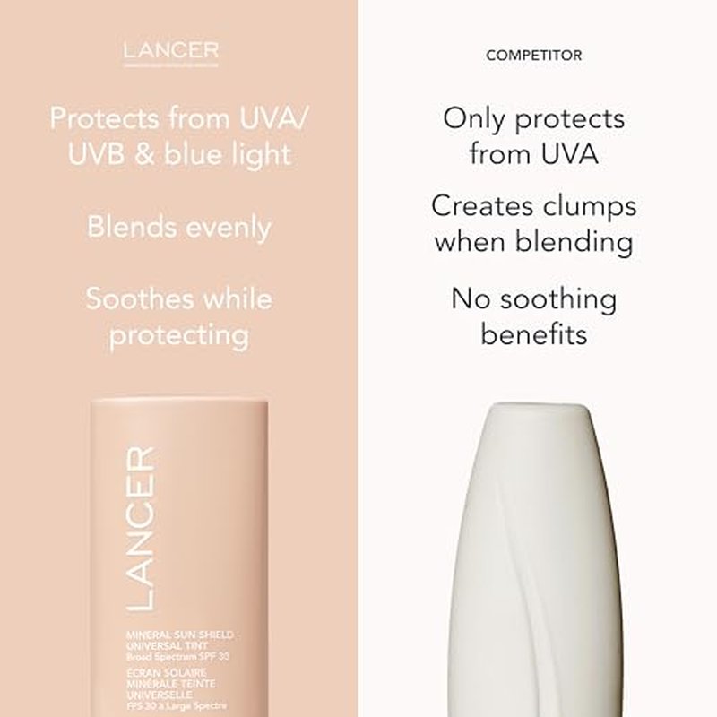 Lancer Skincare Mineral Sun Shield Universal Tint Broad Spectrum SPF 30 Sunscreen, 2 Fl Oz