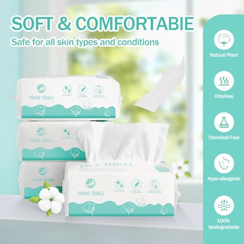 Tahoe Trails Disposable Face Towel, Soft Dry Wipe, Lint Free, Dry Wet Use for Sensitive Skin, Cotton Facial Tissue, Makeup Removing, Surface Cleaning 7.87 * 7.87inch, 80Count