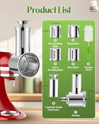 Jooke Slicer Shredder Attachment for KitchenAid Stand Mixers - Metal Silver