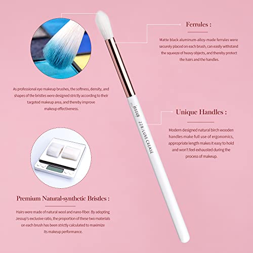 Jessup Eye Makeup Brush Set Professional 15pcs White/Rose Gold T217 with Foundation Brush Flat Top Kabuki Brush for Face Blush Liquid Powder SF002