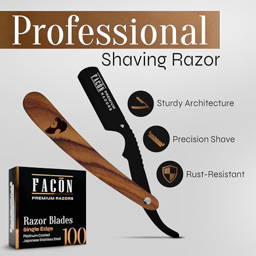 Fac?n Straight Razors for Men - Professional Barber Straight Edge Razor Kit with 100 Blades, Wooden Stainless Steel Barbero Shaver for a Smooth & Precise Shave, Premium Barber Razor for Men's Shaving