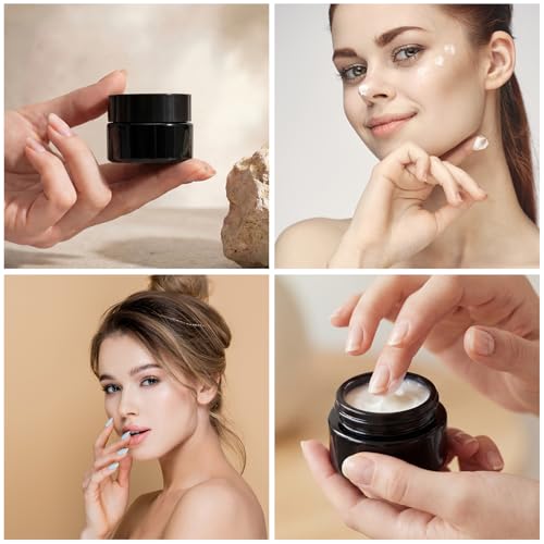 Honeydak 24 Pack Small Black Glass Cosmetic Jars with Lids - 0.7 oz Travel Containers