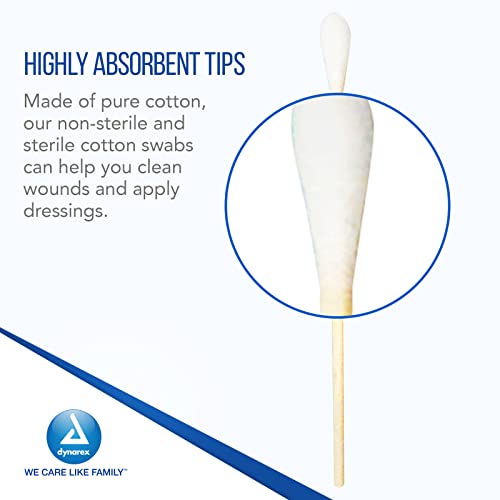 Dynarex 6-Inch Sterile Cotton Tipped Applicators - Single-Use Wooden Cotton Tip Applicators for Wound Care & Dressing, Hygiene, Make Up, Cleaning, Jewelry - 200 Packs x 10 Boxes (Packaging May Vary)