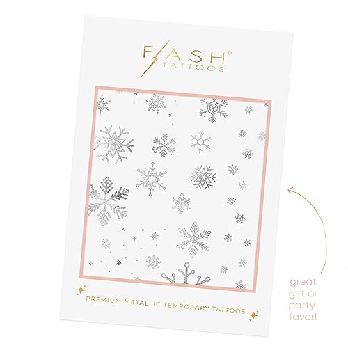 Flash Tattoos Winter Frost Metallic Temporary tattoos-2 sheet mini pack | Includes over 36 premium silver foil snowflake tattoos | snowflake glitter, snowflake sticker, Frozen party favor