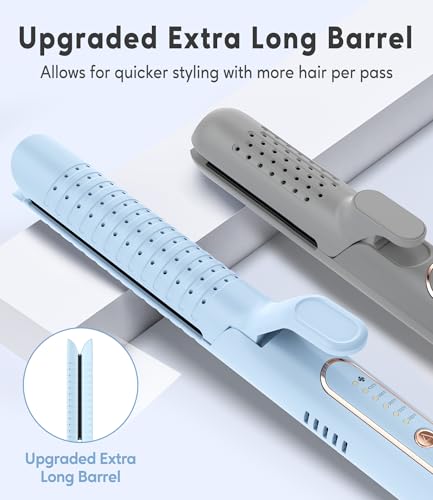 Farery Soft-Air Curling Iron Set Blue - 2-in-1 Hair Straightener & Curler with Upgraded Long Barrel